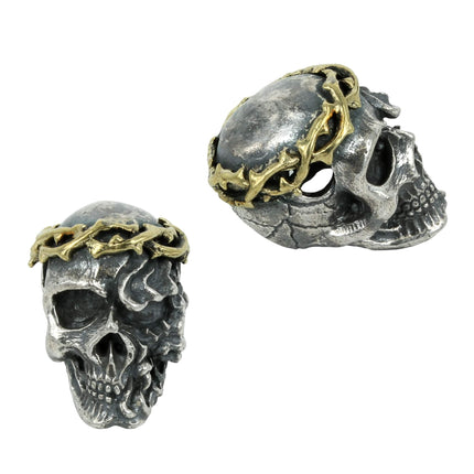 Skull Bead with Brass Crown of Thorns in Sterling Silver 17x22mm