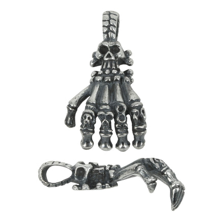 Skeleton Hand Charm with Carved Fingers in Sterling Silver 37x20mm