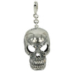 Skull Charm with Chain Bail in Sterling Silver 30x17mm