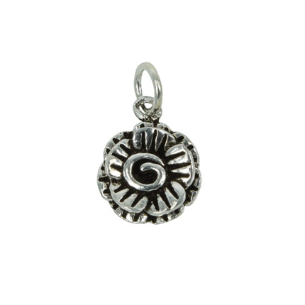 Flower Charm in Antiqued Sterling Silver 15.5x10x3.5mm