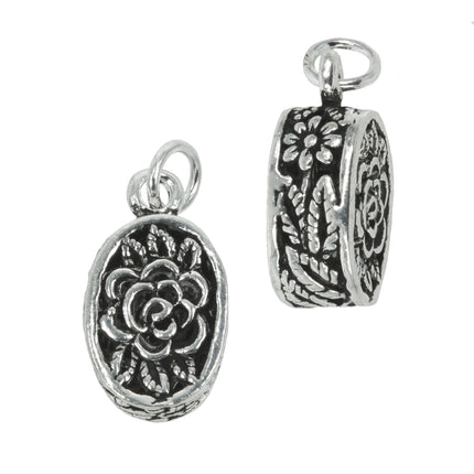 Floral Charm in Antiqued Sterling Silver 23x11x7mm