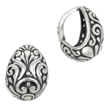 Hollow Curlicue Charm in Antiqued Sterling Silver 15.5x12x13mm