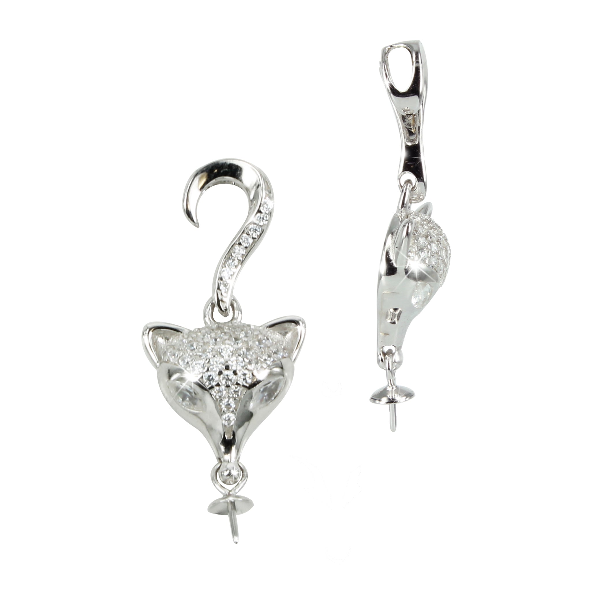 Pavé Fox Cup & Peg Pearl Bail with CZ's in Sterling Silver 31x14mm