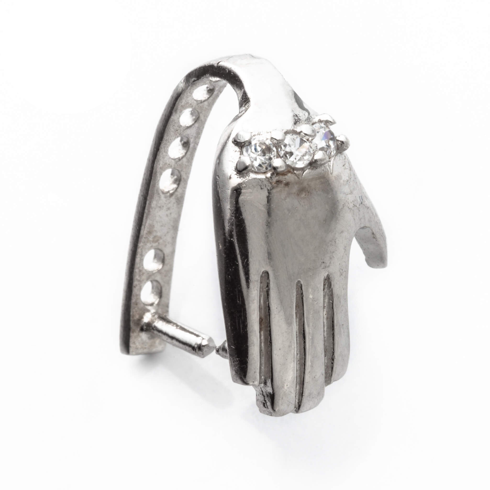 Hand Pinch Bail with Cubic Zirconia Inlays in Sterling Silver 13.9x10.3x9.8mm