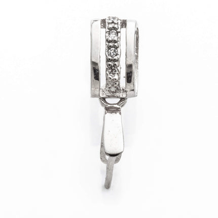 Prism Tube Pinch Bail with Cubic Zirconia Inlays in Sterling Silver 15.8x5.2x2mm