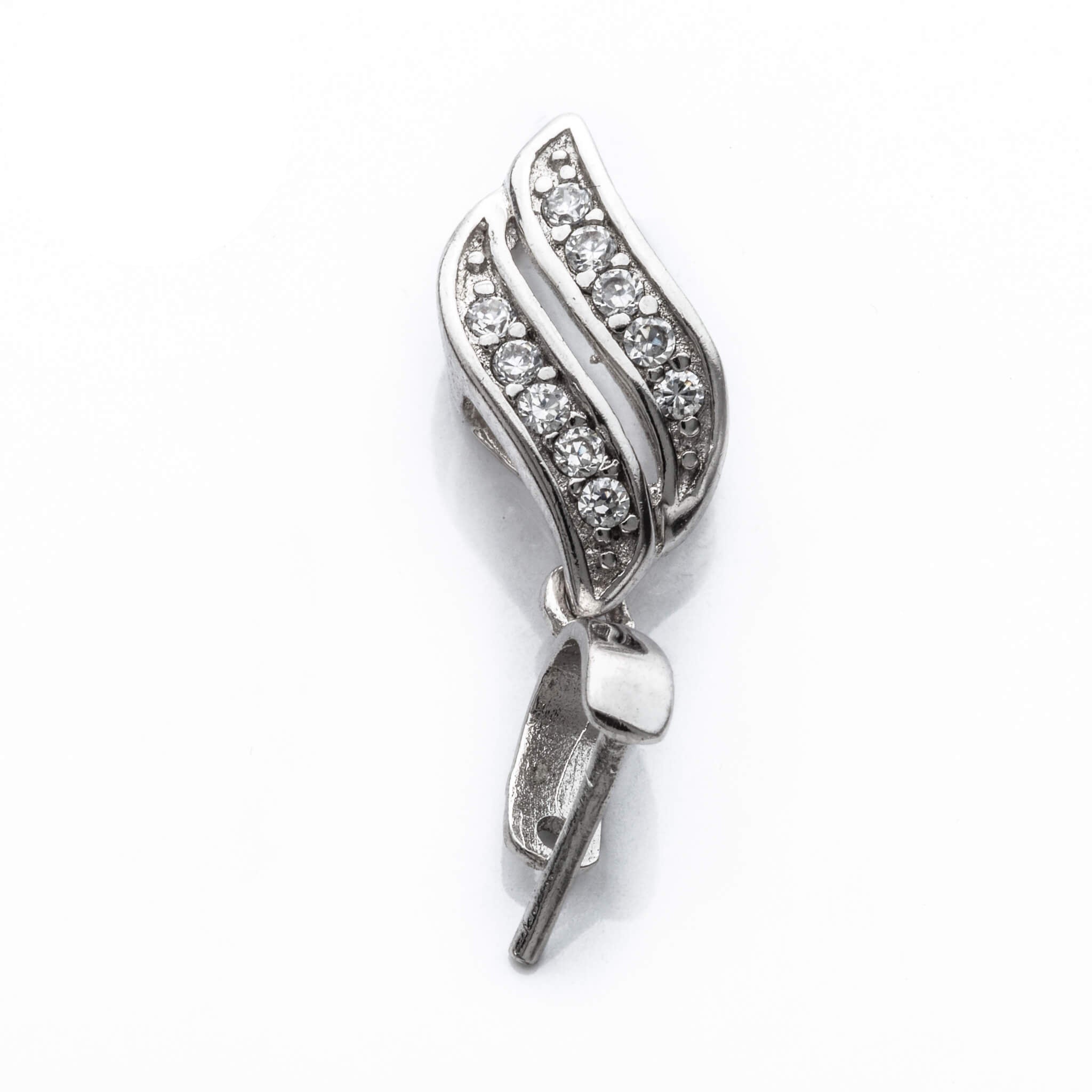 Marquis Pinch Bail with Cubic Zirconia Inlays in Sterling Silver 21x6.6x2.6mm