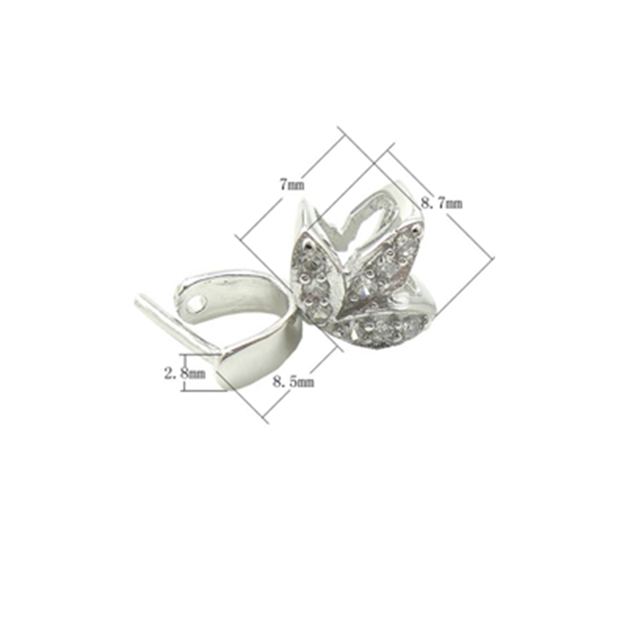 Leaf Pinch Bail with Cubic Zirconia Inlays in Sterling Silver 14x6x2.6mm
