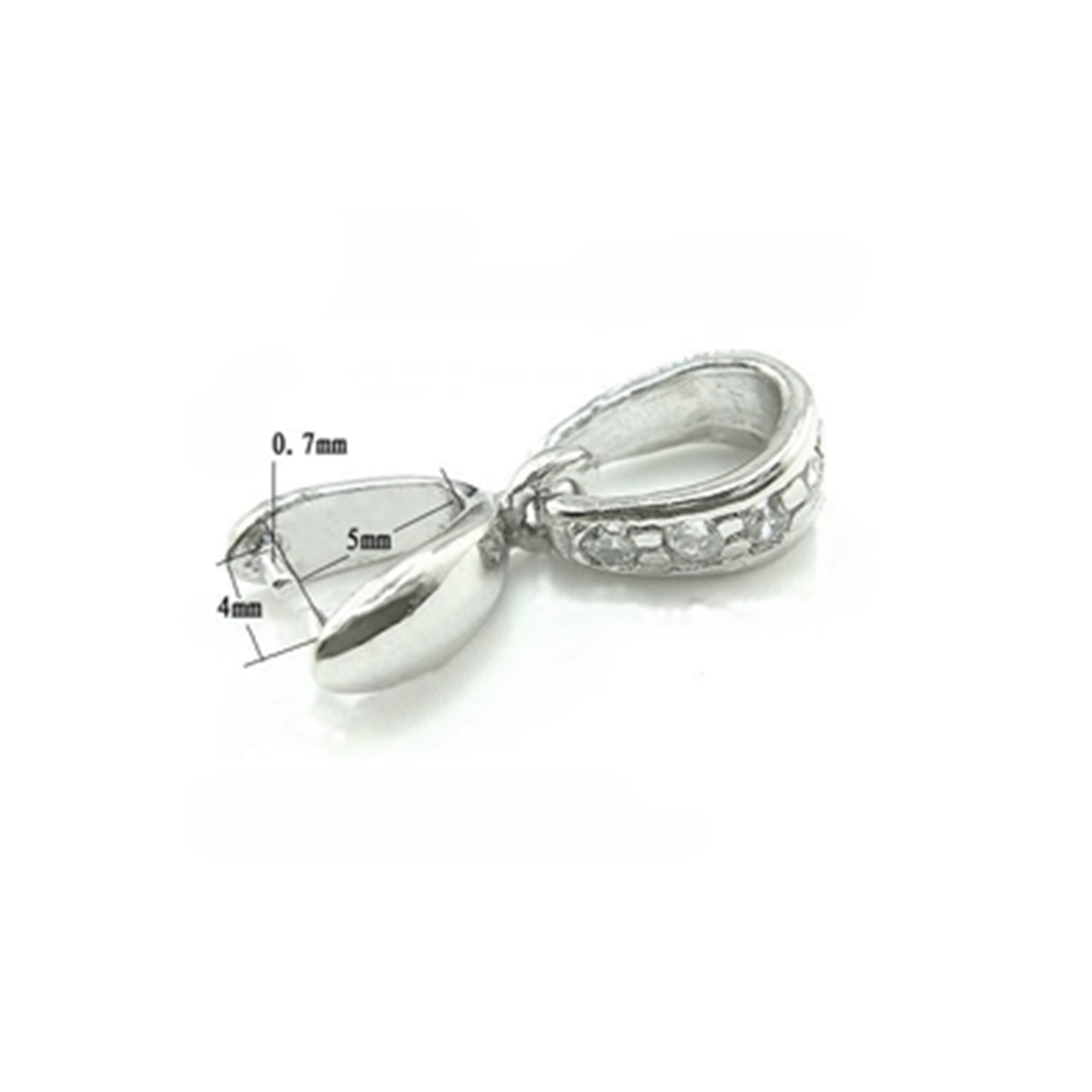 Ring Pinch Bail with Cubic Zirconia Inlays in Sterling Silver 17.2x5.5x3.7mm