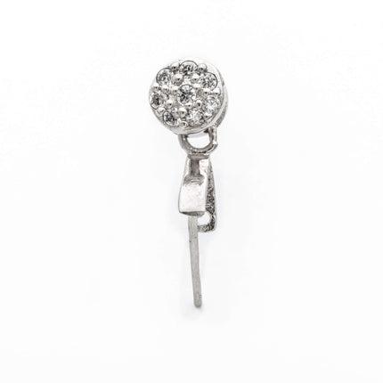 Round Pinch Bail with Cubic Zirconia Inlays in Sterling Silver 10.6x4.8x2mm