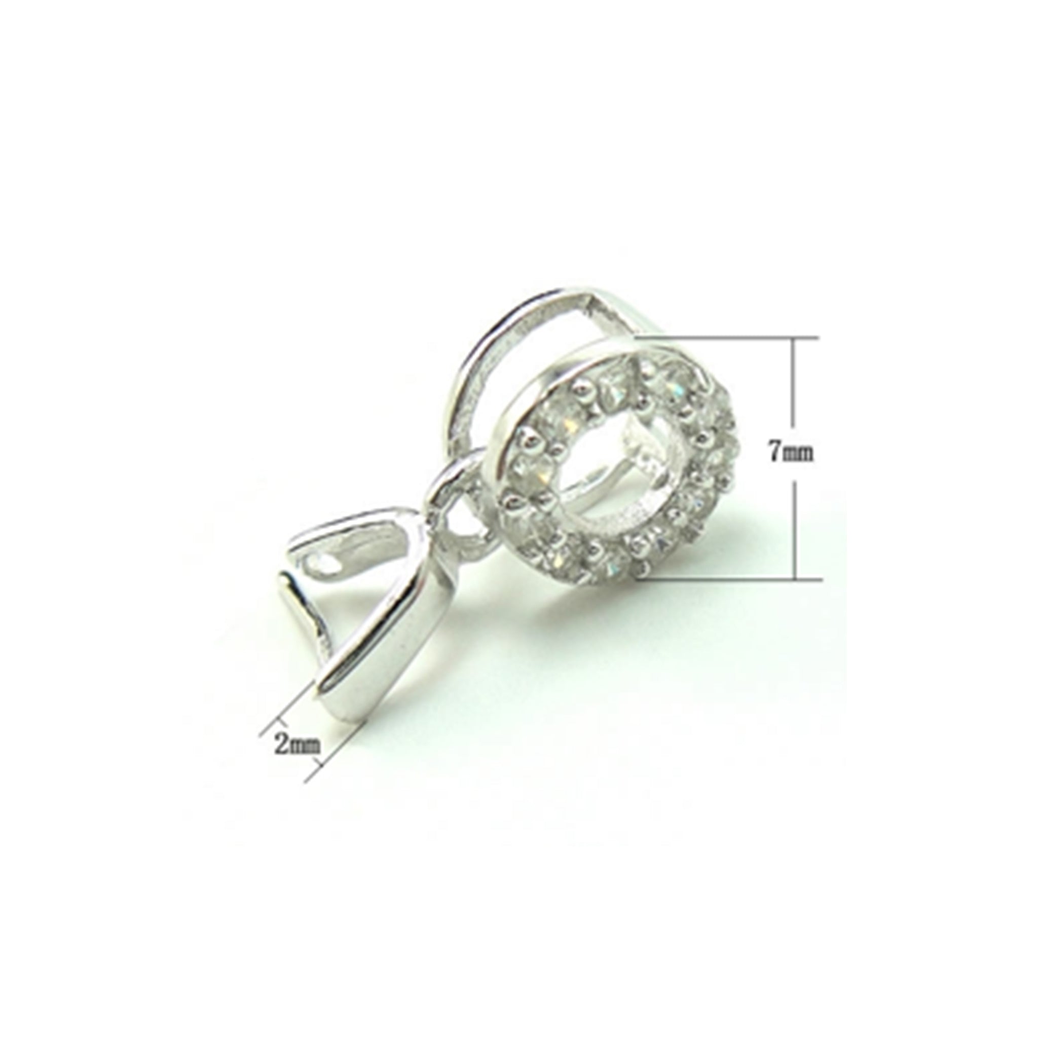Ring Pinch Bail with Cubic Zirconia Inlays in Sterling Silver 14.4x6x2mm