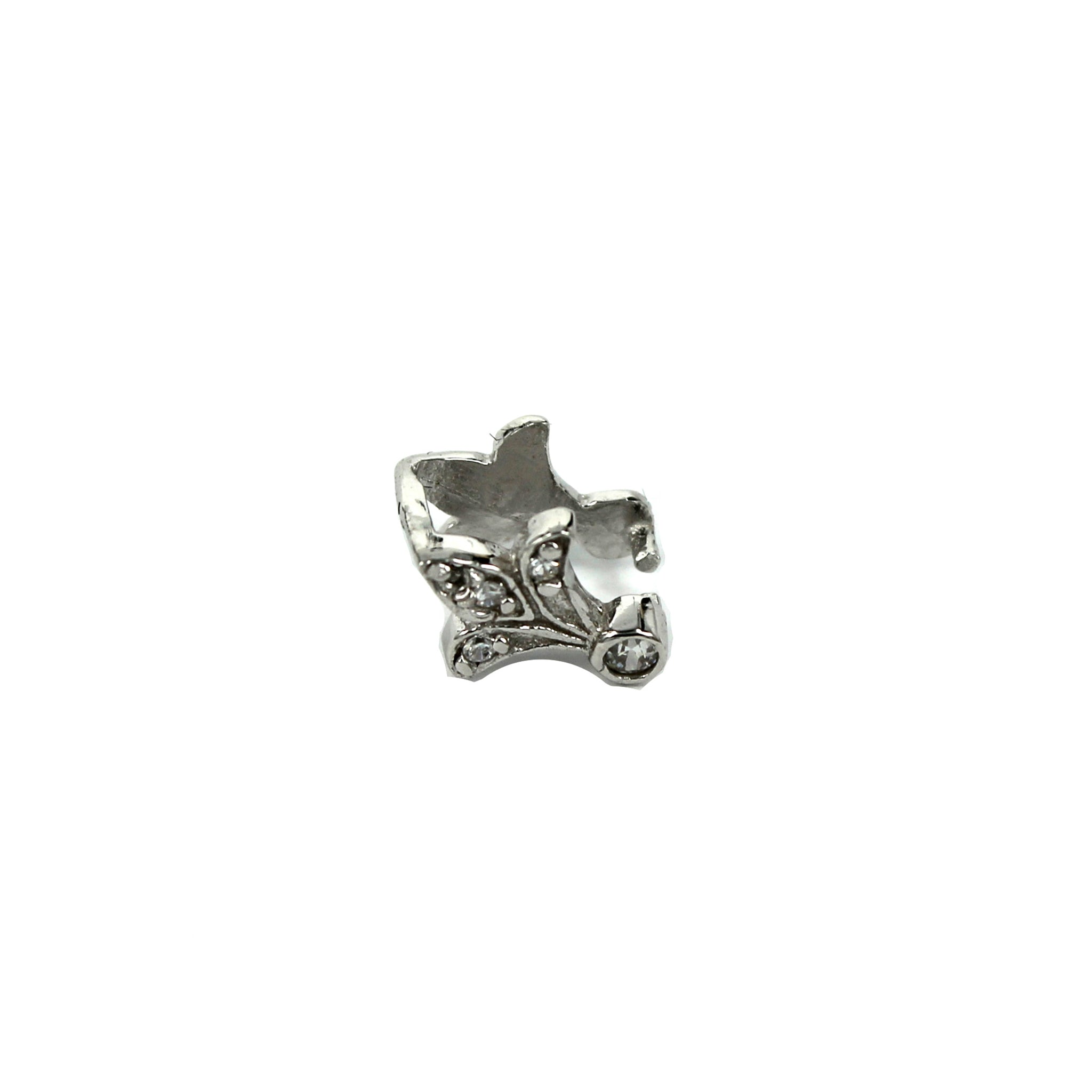 Fleur-de-Lys Pinch Bail with Cubic Zirconia Inlays in Rhodium Plated Sterling Silver 11x7.9x6.2mm