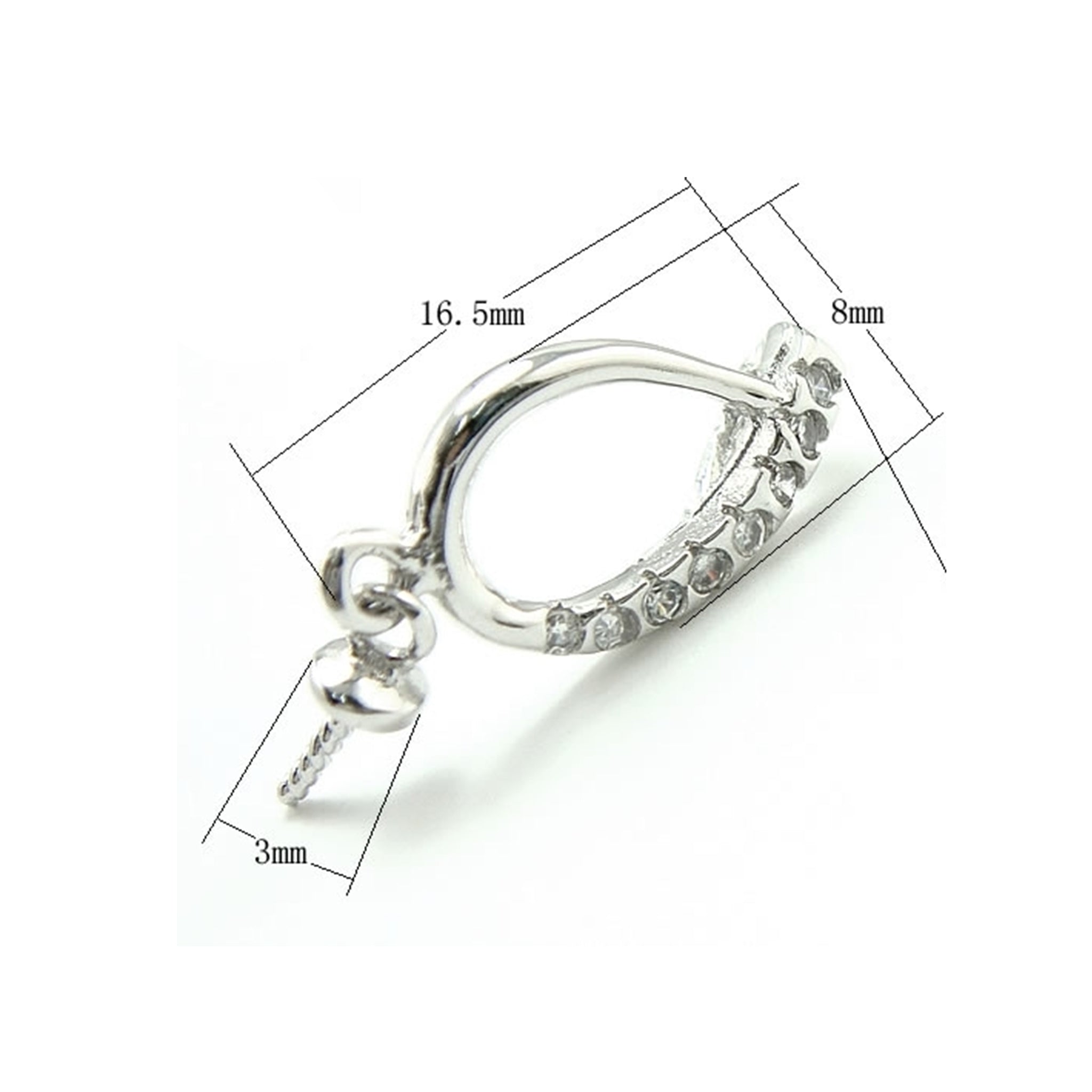Oval Cup & Peg Bail with CZ in Rhodium Plated Sterling Silver 24.7x8.1x3.8mm