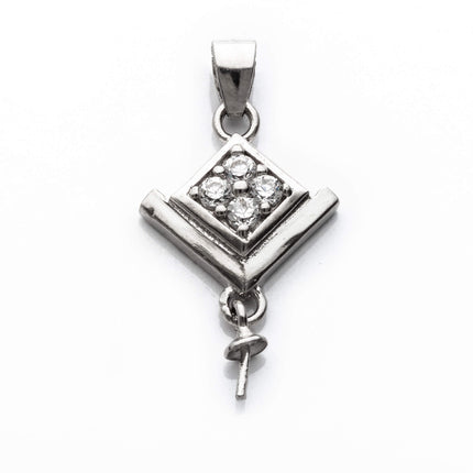 Diamond Cup & Peg Bail with CZ in Rhodium Plated Sterling Silver 25x13.3x3.8mm