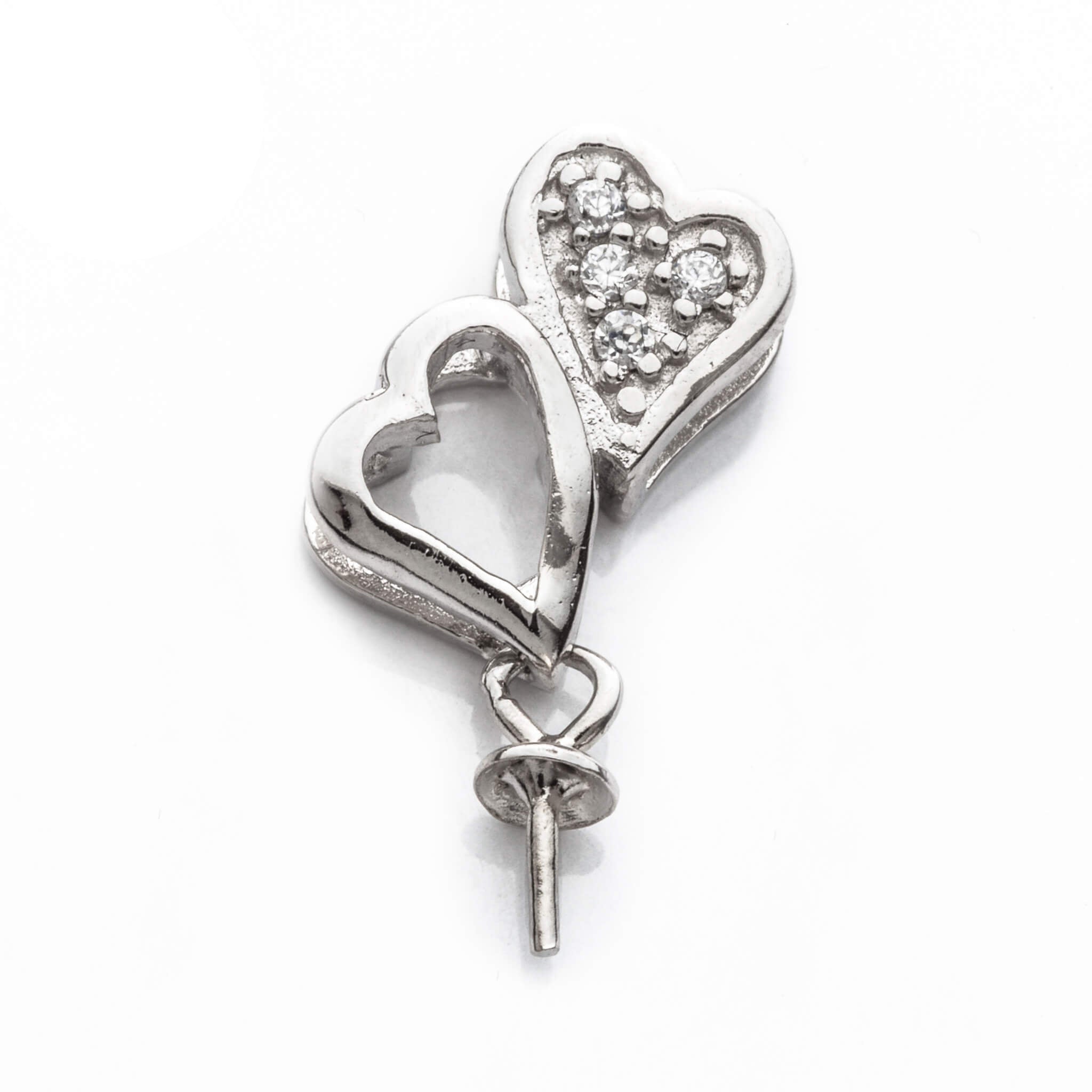 Hearts Cup & Peg Bail with CZ in Rhodium Plated Sterling Silver 19.7x7.3x3.7mm