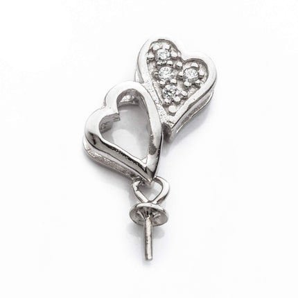 Hearts Cup & Peg Bail with CZ in Rhodium Plated Sterling Silver 19.7x7.3x3.7mm