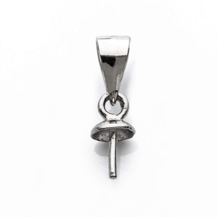 Tapered Cup & Peg Bail with CZ in Rhodium Plated Sterling Silver 13x4.1x4.1mm