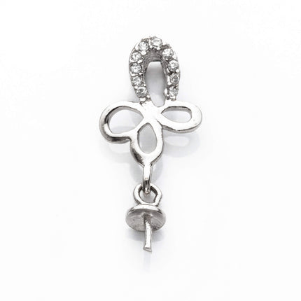 Butterfly Cup & Peg Bail with CZs in Rhodium Plated Sterling Silver 20.6x8.8x4.2mm