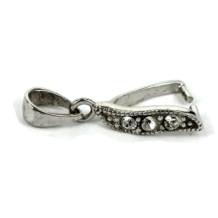 Leaf Pinch Bail with Cubic Zirconia Inlays in Rhodium Plated Sterling Silver 19.3x3.3x7.2mm