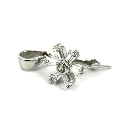 Star Pinch Bail with Cubic Zirconia Inlays in Rhodium Plated Sterling Silver 16.5x8.8x10.3mm