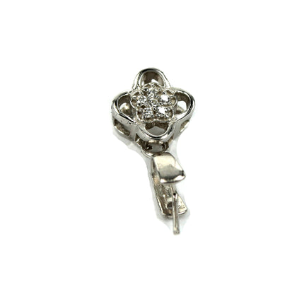 Floral Pinch Bail with Cubic Zirconia Inlays in Rhodium Plated Sterling Silver 15.8x9.2x5mm
