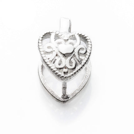 Heart Pinch Bail with Cubic Zirconia Inlays in Sterling Silver 14.5x9.6x8.9mm