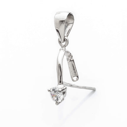 Pinch Bail with Cubic Zirconia Inlays in Sterling Silver 18.1x3mm