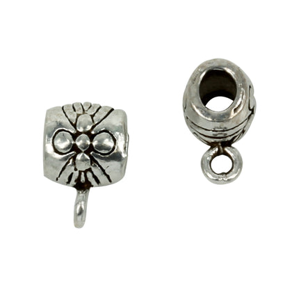 Flower Patterned Tube Bail in Sterling Silver 5.3x8.2mm