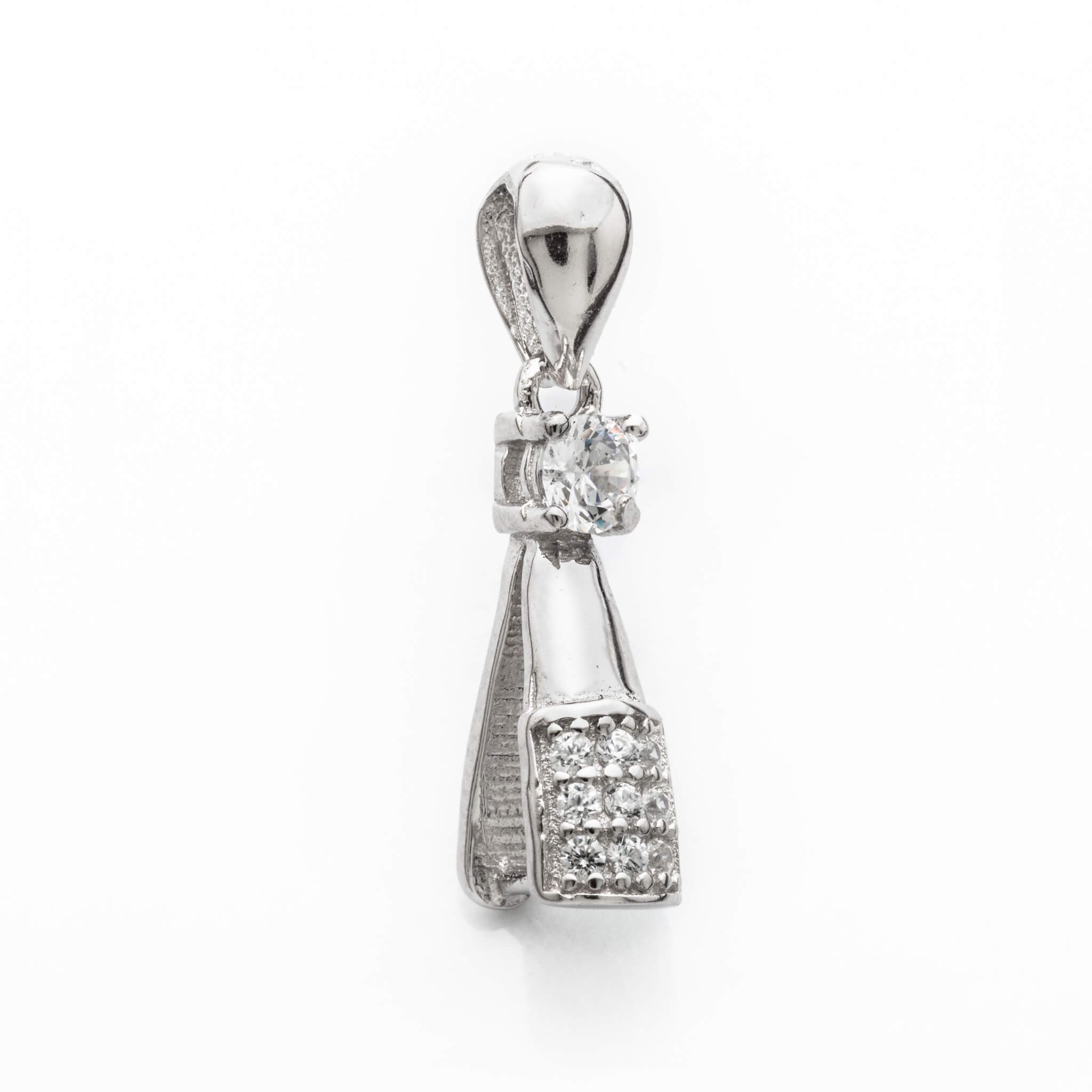 Tapered Pinch Bail with Cubic Zirconia Inlays in Sterling Silver 22.6x8.3x4.8mm