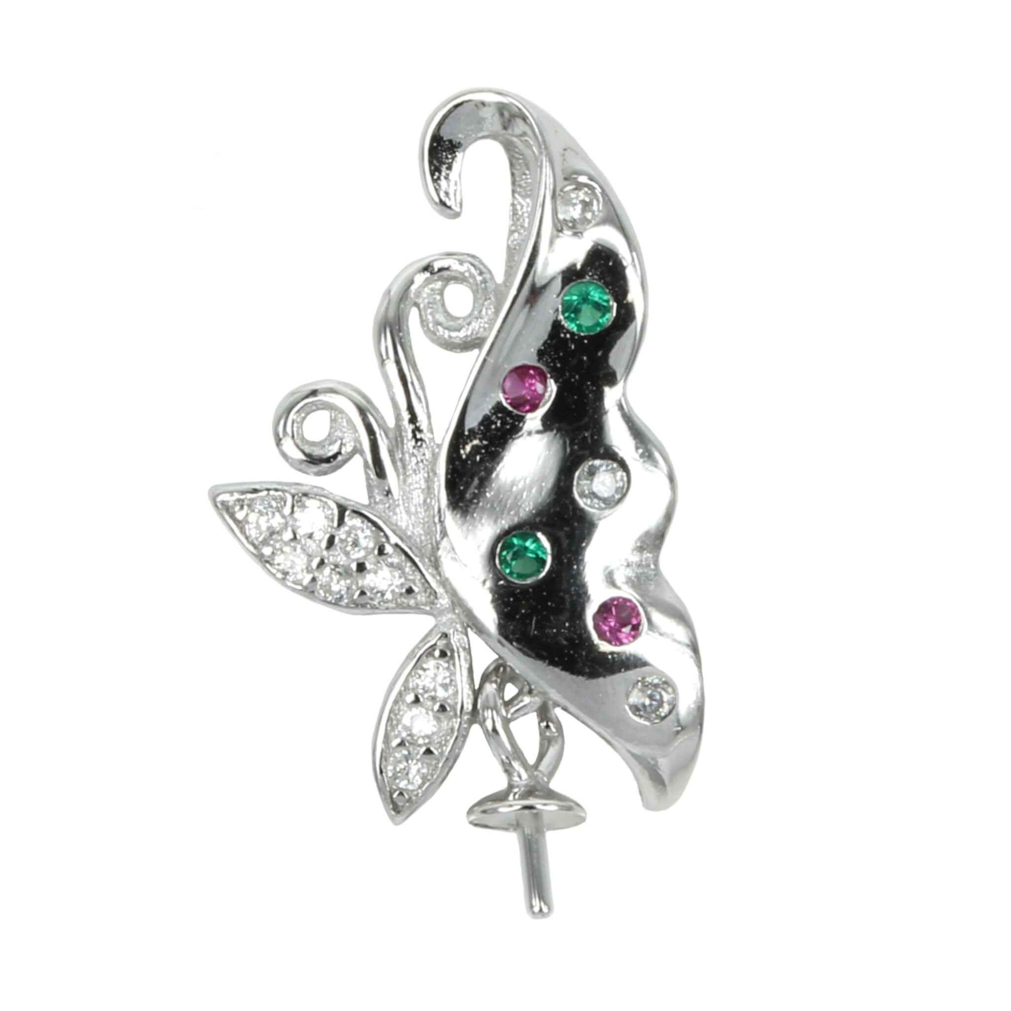 Butterfly Cup & Peg Pearl Bail with CZ's in Sterling Silver 18x11mm