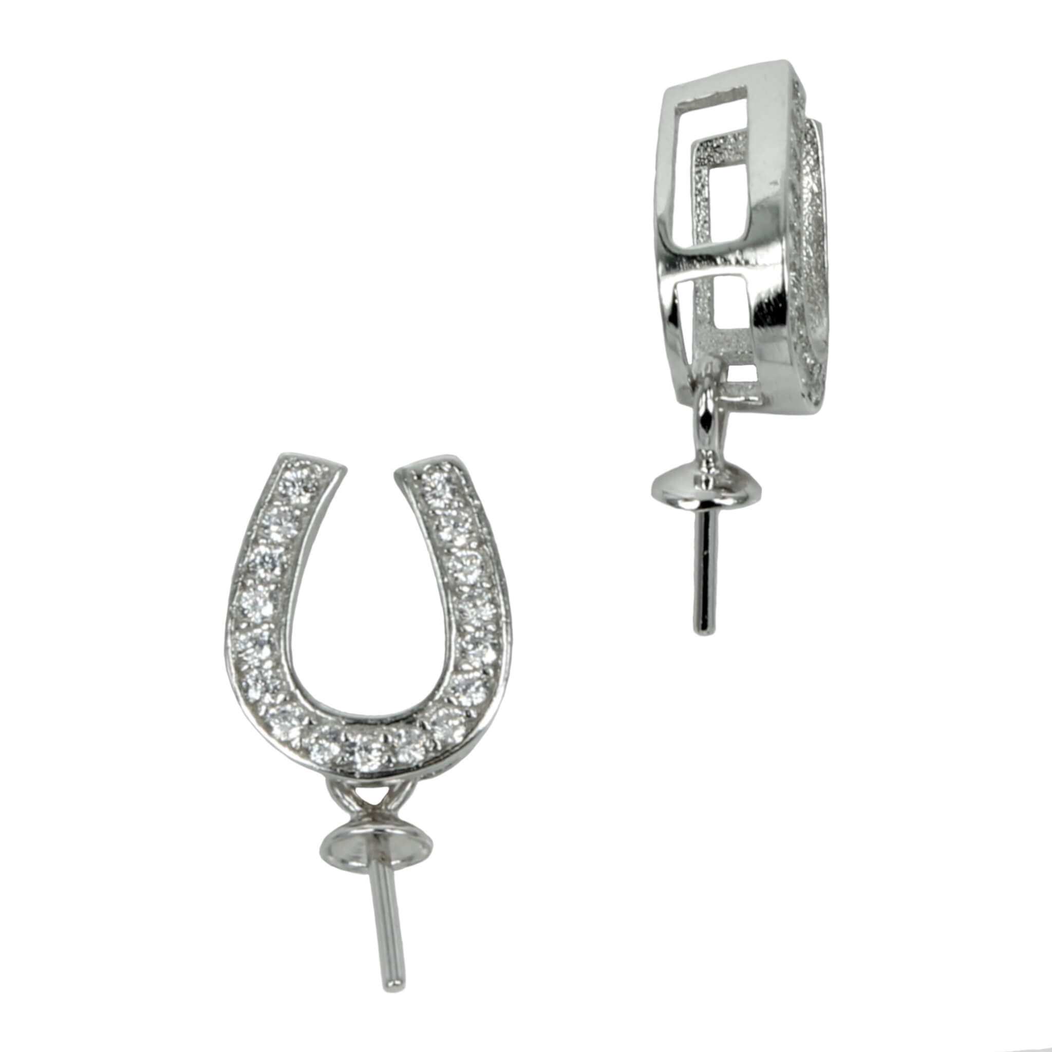 Horseshoe Cup & Peg Bail with CZ in Sterling Silver 12x8mm