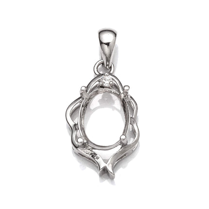 Pendant with Cubic Zirconia Inlays and Oval Prong Mounting in Sterling Silver for 8x10mm stones