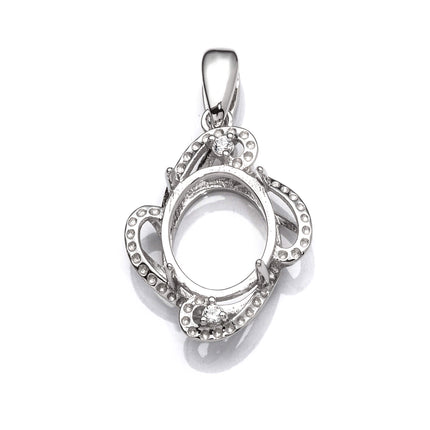Unique Shape Pendant with Cubic Zirconia Inlays and Oval Mounting and Bail in Sterling Silver 9x13mm