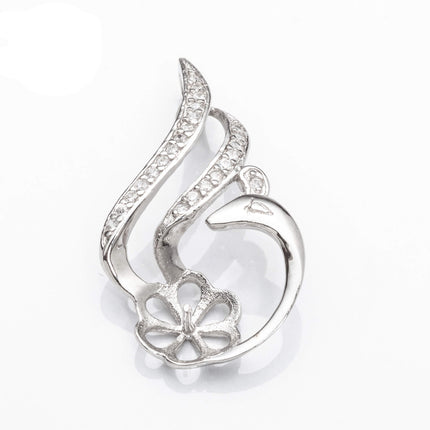 Swan Pendant with Cubic Zirconia Inlays and Cup and Peg Mounting in Sterling Silver 8mm