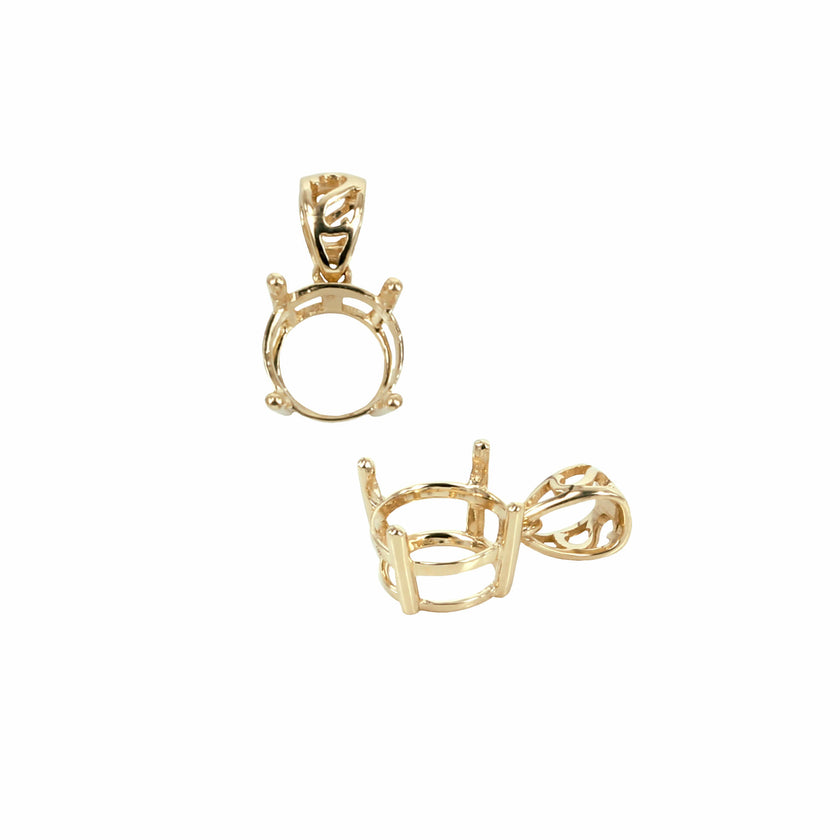 14K Gold Round Basket Setting Pendant with Soldered Loop and Fancy Bail