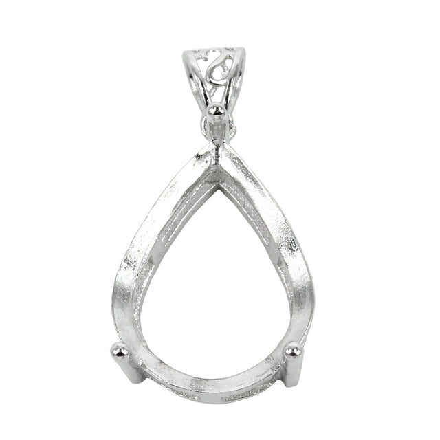 Pear Shaped Basket Setting Pendant with Soldered Loop and Fancy Bail in Sterling Silver 15x20mm