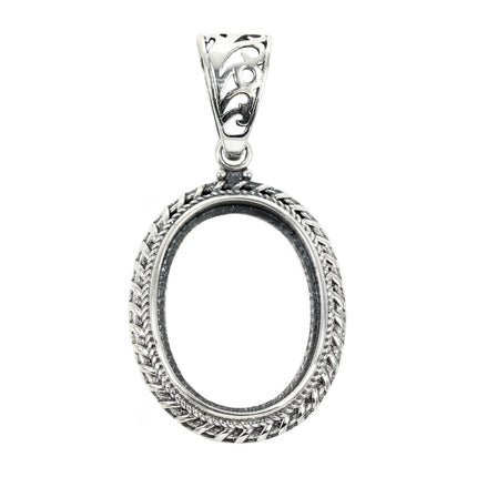 Twisty Framed Oval Pendant with Soldered Loop and Bail in Sterling Silver 15x20mm