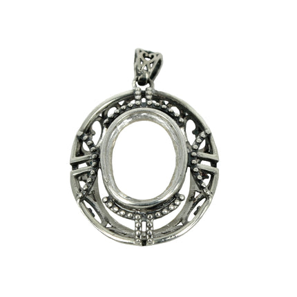 Oval Open Pendant with Milgrain and Soldered Loop and Bail in Sterling Silver 12x16mm