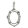 Bamboo Motif Framed Oval Pendant with Soldered Loop and Bail in Sterling Silver 16x21mm
