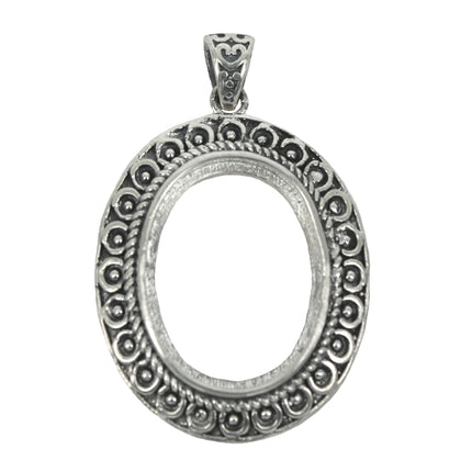 Oval Pendant With Bali-Style Embellishments and Soldered Loop and Bail in Sterling Silver 15x20mm
