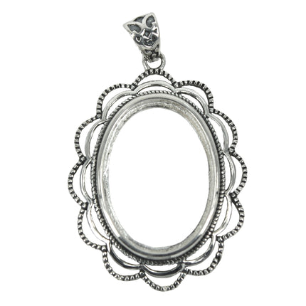 Oval Pendant With Arc Embellishments and Soldered Loop and Bail in Sterling Silver 16x22mm