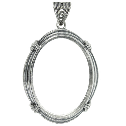 Oval Pendant With Bindings Embellishments and Soldered Loop and Bail in Sterling Silver 30x40mm