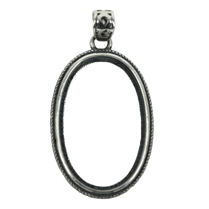 Oval Pendant With Classic Twisty Rope Embellishment and Soldered Loop and Bail in Sterling Silver 18x28mm