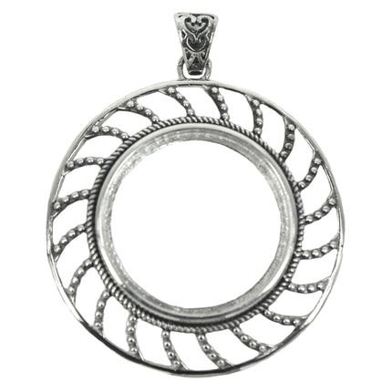 Round Pendant With Radial Milgrain Embellishment and Soldered Loop and Bail in Sterling Silver 20mm