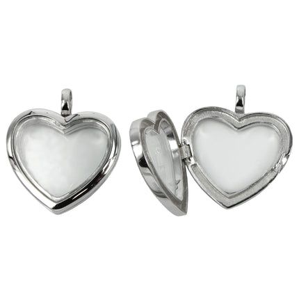 Heart Glass Locket Pendant with Soldered Loop in Sterling Silver 14x20mm