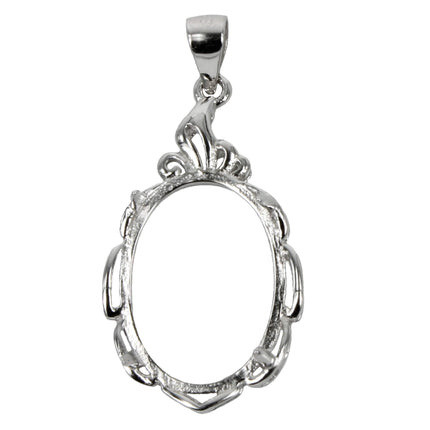 Oval Flourish Frame Pendant in Sterling Silver for 13x18mm Stones
