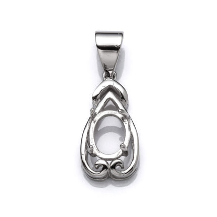 Decorated Oval Pendant in Sterling Silver for 6x8mm stones