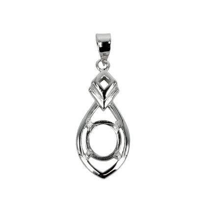 Teardrop Pendant with Oval Mounting and Bail in Sterling Silver 7x8mm