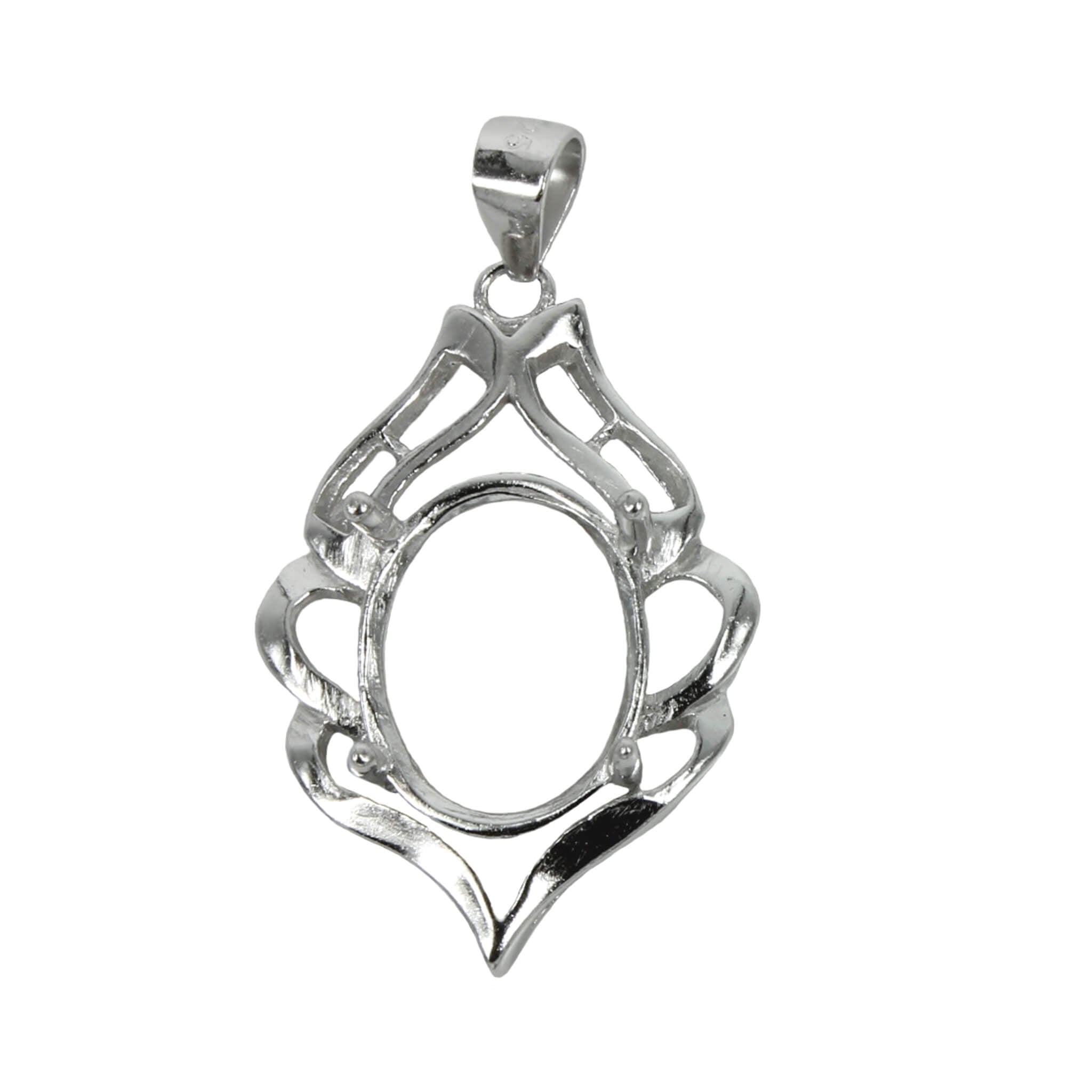 Flourish Decorated Oval Pendant in Sterling Silver 10x12mm