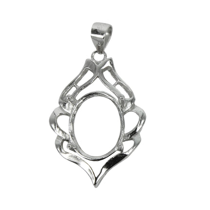 Flourish Decorated Oval Pendant in Sterling Silver 10x12mm