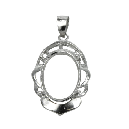 Decorated Oval Pendant in Sterling Silver 10x12mm